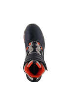 Alpinestars Speedstreet Schuhe, Motorradschuhe, Black Almond Hot Orange, Draufsicht mit schwarzem Mikrofaser-Obermaterial und orangefarbenen Akzenten, mandelgraue Schnürsenkel, ergonomischer Klettverschluss, urbanes, vom Motorsport inspiriertes Design