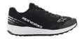 Alpinestars Meta Road V2 Shoes, black athletic footwear with a thick white sole, featuring white Alpinestars branding and star logo, textured mesh upper, black laces, and rugged grip outsole, lightweight sporty design for race-team workwear and casual use