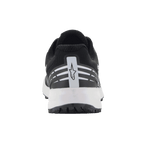 Alpinestars Meta Road V2 Shoes, Sportswear Shoes, Black and White, rear view featuring white Alpinestars star logo and horizontal stripes on the heel, white midsole, lightweight breathable design for race-team workwear