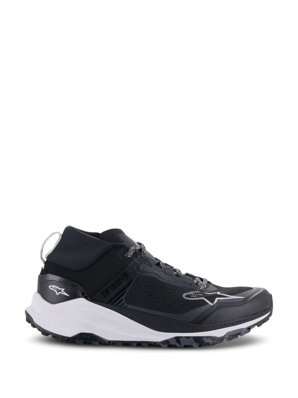 Alpinestars Meta XR V2 Schuhe, Sportswear-Schuhe, Schwarz und Weiß, Obermaterial aus technischem Mesh mit markanter weißer Zwischensohle und robuster dunkelgrauer Außensohle, sportlich-lässiges Design mit elastischem Schaft und Alpinestars-Branding