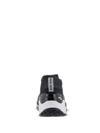 Alpinestars Meta XR V2 Schuhe, Sportliche Freizeitschuhe, Schwarz, Weiß und Dunkelgrau, Rückansicht mit TPR-Ferseneinsatz und robuster Gummisohle, weiße Zwischensohle mit schwarzer Fersenkappe und Alpinestars-Logo