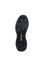 Alpinestars Meta XR V2 Schuhe, Ansicht der robusten Gummisohle, schwarz und dunkelgraue Außensohle mit Stollenprofil, weißes Alpinestars-Branding in der Mitte, entwickelt für hervorragenden Grip auf Offroad-Gelände und verschmutzten Oberflächen.