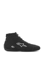 Alpinestars SP V2 Schuhe, Auto-Rennsport-Schuhe, schwarzes Wildleder mit weißem Alpinestars-Sternlogo, High-Top-Profil, Schnürverschluss, ultradünne Rennsohle, schlankes Motorsport-Design