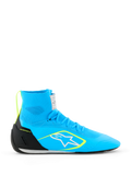Alpinestars Supertech K Schuhe FIA, Kart-Rennschuhe, Hellblau mit schwarzen und gelben Fluo-Akzenten, High-Top-Design mit vollständig gestricktem Obermaterial, weißes Stern-Logo, professionelle Rennschuhe