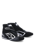 Alpinestars SP+ Schuhe N, Autorennsport-Schuhe, Schwarz und Weiß, mit großem weißen Stern-Logo, High-Top-Design mit Knöchelriemen, Wildleder- und Lederkombination, dünne Performance-Sohle