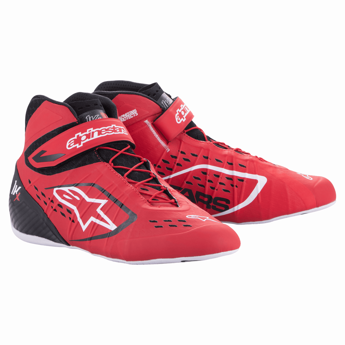 Alpinestars Youth Tech-1 KX V2 Karting Shoes, Red and Black breathable racing footwear with white logos.