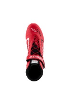 Alpinestars Tech-1 KX V3 Schuhe - FIA, rote und schwarze Kartschuhe, Draufsicht mit asymmetrischem Schnürsystem und verstellbarem Klettverschluss, perforiertes Obermaterial für Atmungsaktivität, leichtes Performance-Rennschuhwerk