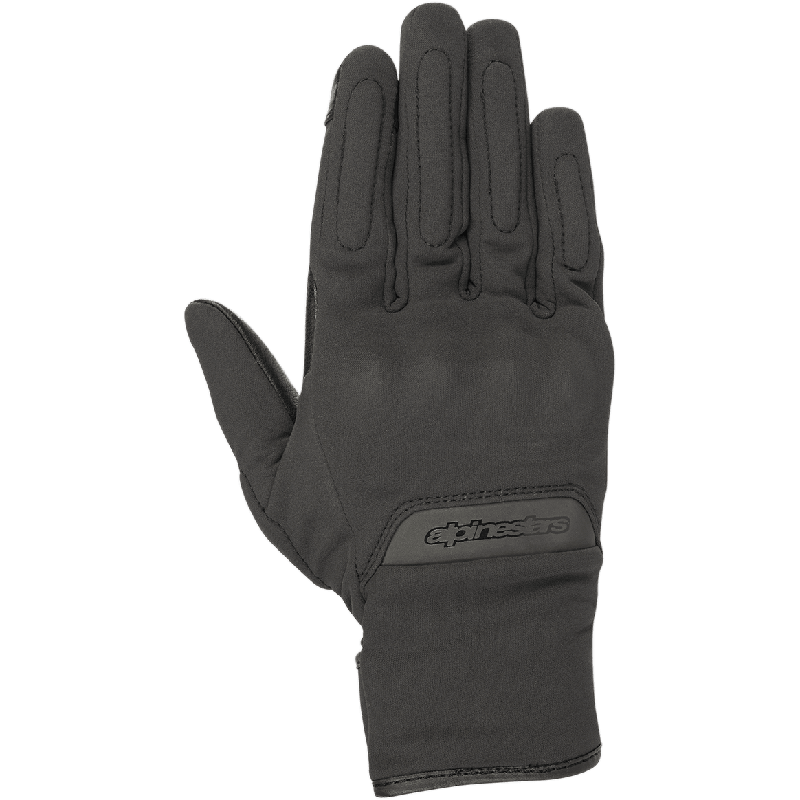 Alpinestars Stella C1 Windstopper V2 Handschuhe, Damen-Motorradhandschuhe, Schwarz, Ansicht des Handrückens, mit dezentem integriertem Knöchelschutz, geprägtem Logo an der Manschette und winddichtem GORE-TEX Windstopper-Textil