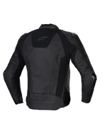 Alpinestars Missile V3 Leather Jacket, men's racing/sport motorcycle jacket, back view in Black, premium bovine race leather with stretch panels and CE certified protection
