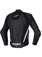 Alpinestars Missile V3 Lederjacke, Herren-Rennsport-Motorradjacke, Rückansicht in Schwarz und Weiß mit Premium-Rindsleder und Stretch-Einsätzen
