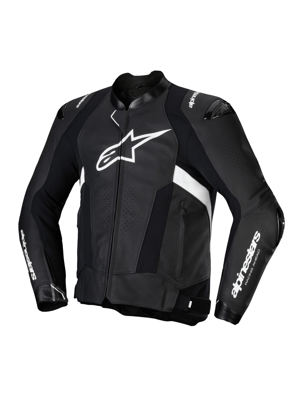 Alpinestars Missile V3 Lederjacke, Herren-Motorradlederjacke in Schwarz und Weiß, Premium-Rindsleder mit CE-Zertifizierung und Protektoren an Schultern und Ellbogen
