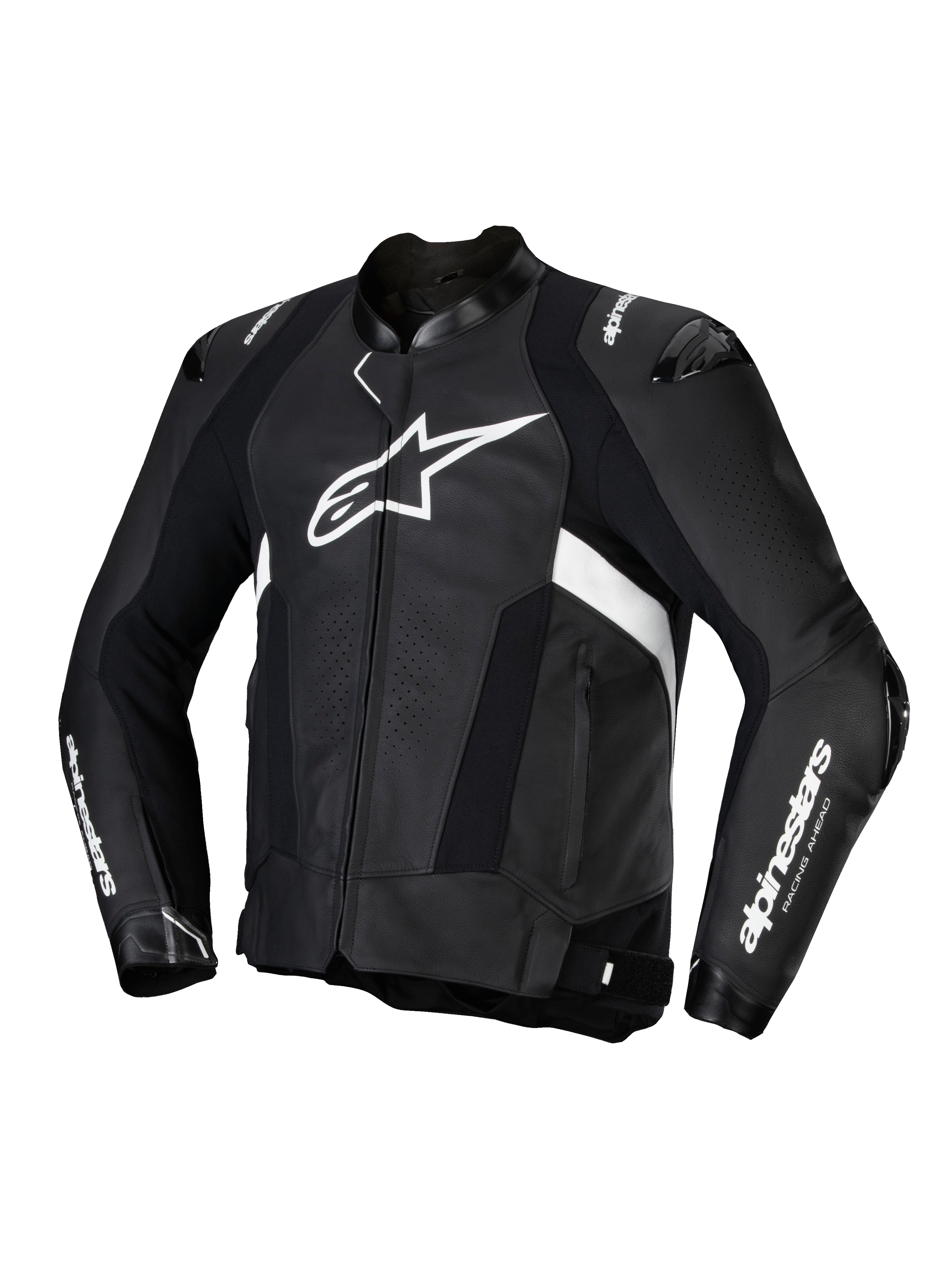 Alpinestars Missile V3 Lederjacke, Herren-Motorradlederjacke in Schwarz und Weiß, Premium-Rindsleder mit CE-Zertifizierung und Protektoren an Schultern und Ellbogen
