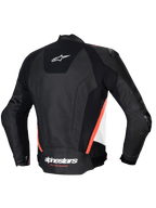 Alpinestars Missile V3 Lederjacke, Herren-Rennsport- und Sport-Motorradjacke, Rückansicht, Schwarz, Weiß und Rot Fluo, Premium-Rindsleder mit CE-Zertifizierung