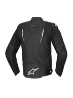 Alpinestars Dusk Lederjacke, Motorradjacke für Herren, Rückansicht, Schwarz und Weiß, Rindsleder, Tech-Air Ready.