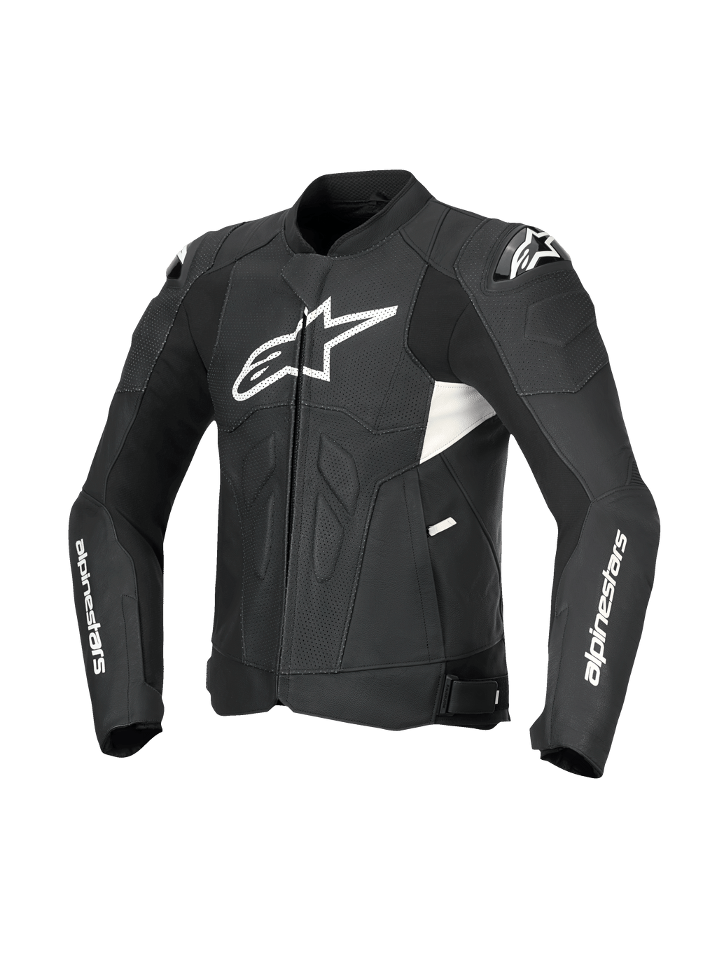 Alpinestars Dusk Airflow Lederjacke, Herren-Motorradlederjacke in Schwarz und Weiß, mit umfangreichen Perforationen, DFS-Schulterprotektoren und CE-Zertifizierung nach Klasse AA.