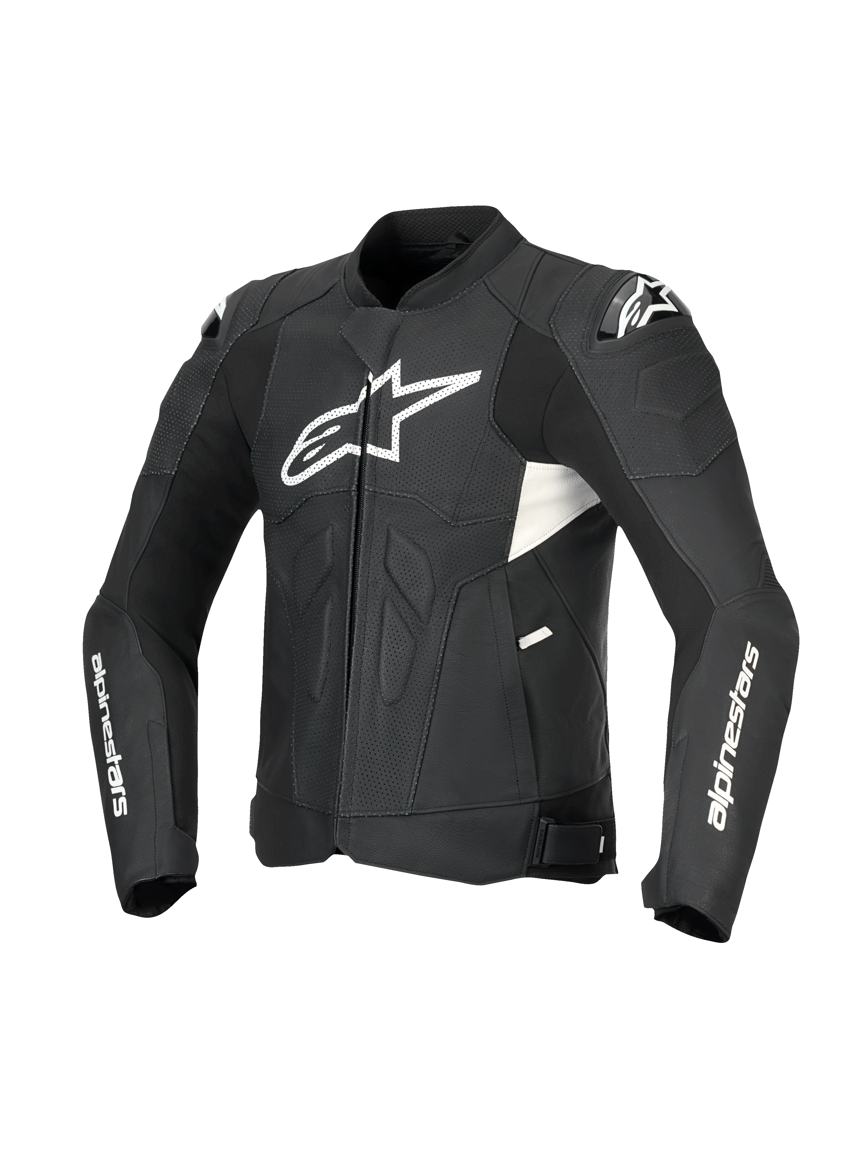 Alpinestars Dusk Airflow Lederjacke, Herren-Motorradlederjacke in Schwarz und Weiß, mit umfangreichen Perforationen, DFS-Schulterprotektoren und CE-Zertifizierung nach Klasse AA.