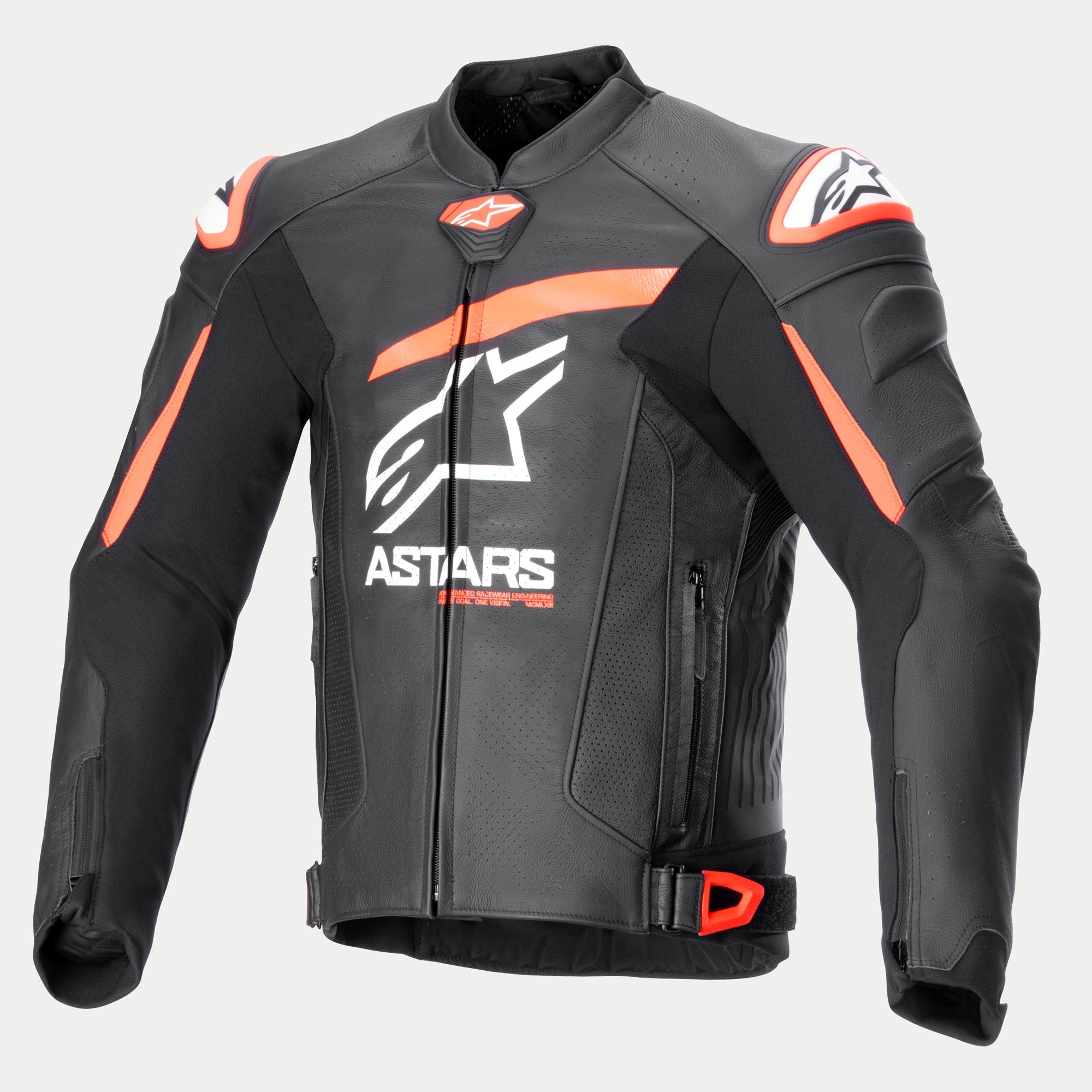 Alpinestars GP Plus R V4 Airflow Lederjacke, Herren-Motorradlederjacke, Schwarz, Rot Fluo und Weiß, CE-zertifiziert, Tech-Air®-kompatibel