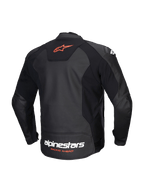 Alpinestars Faster V3 Lederjacke, Herren-Sportmotorradjacke, Rückansicht in Schwarz und Rot Fluo, aus hochwertigem Leder und mit HRSF-Stretcheinsätzen, CE-zertifiziert Klasse AA