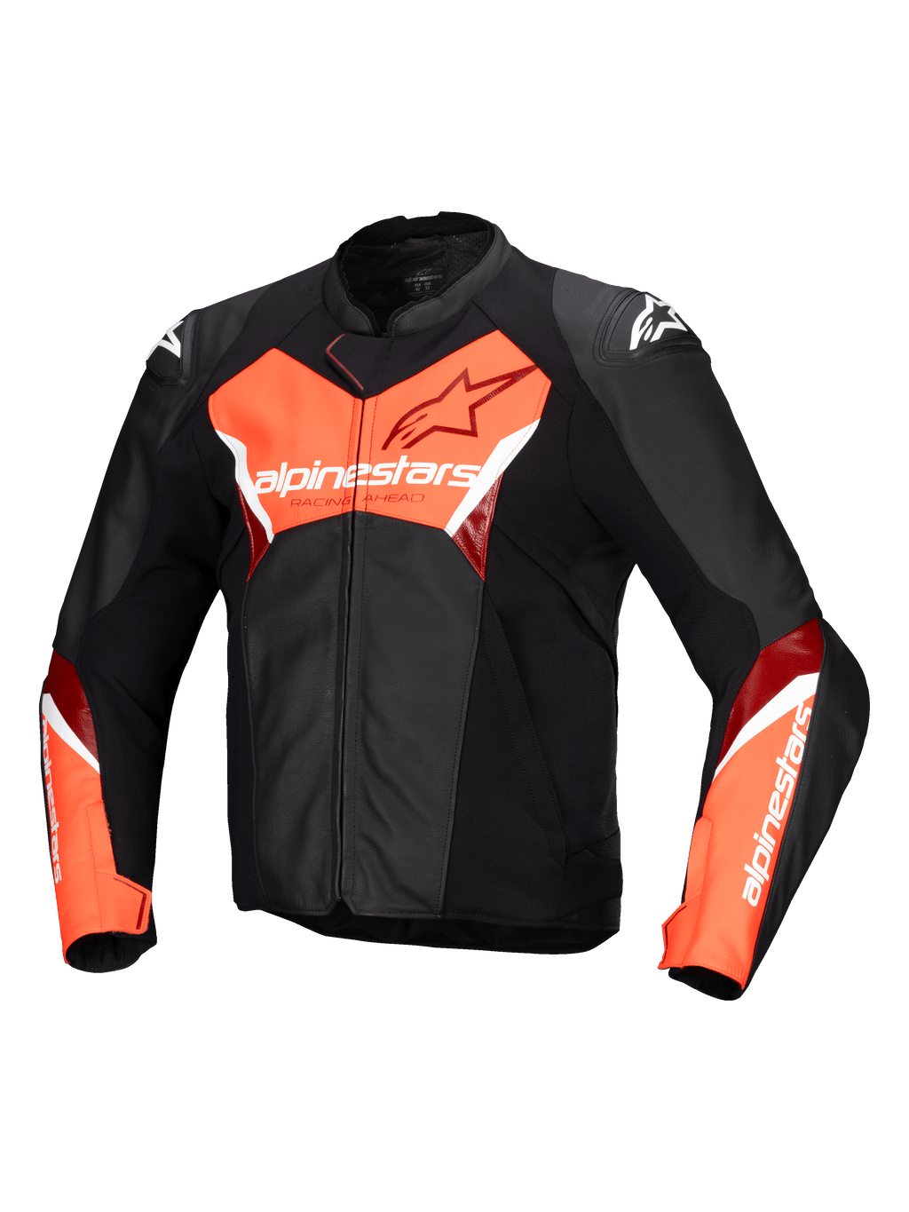 Alpinestars Faster V3 Lederjacke, Herren-Motorradjacke, Schwarz und Rot Fluo, CE-zertifiziert, Premium-Lederkonstruktion
