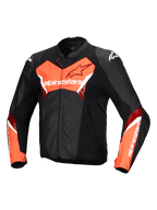 Alpinestars Faster V3 Lederjacke, Herren-Motorradjacke, Schwarz und Rot Fluo, CE-zertifiziert, Premium-Lederkonstruktion