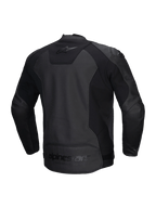 Alpinestars Faster V3 Airflow Lederjacke, Herren-Motorradjacke, Schwarz, perforiertes Leder mit Stretcheinsätzen, Rückansicht mit Stretch-Einsätzen und Branding