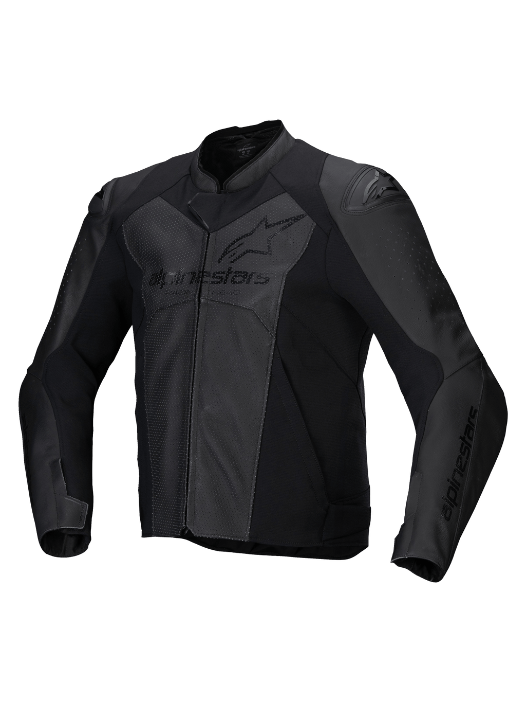 Alpinestars Faster V3 Airflow Lederjacke, Herren-Motorradlederjacke in Schwarz, mit perforierten Einsätzen und Schulterprotektoren