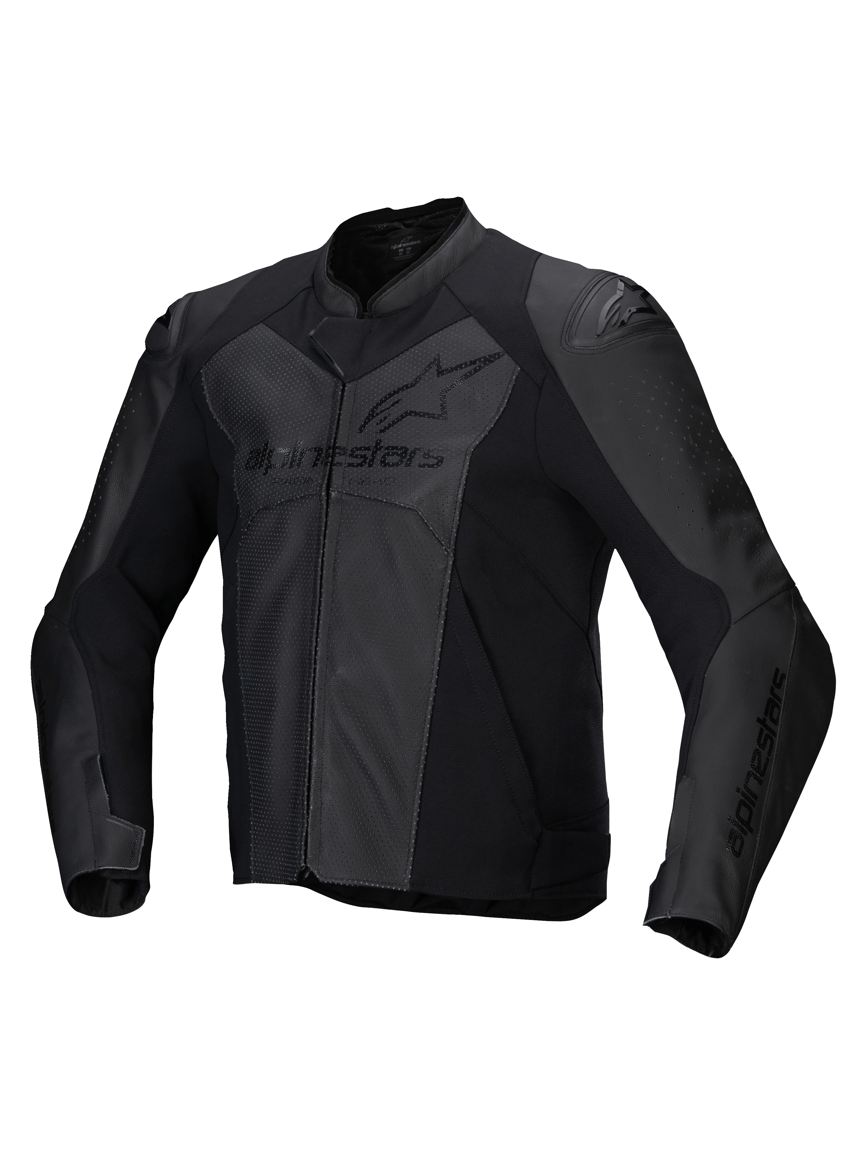 Alpinestars Faster V3 Airflow Lederjacke, Herren-Motorradlederjacke in Schwarz, mit perforierten Einsätzen und Schulterprotektoren