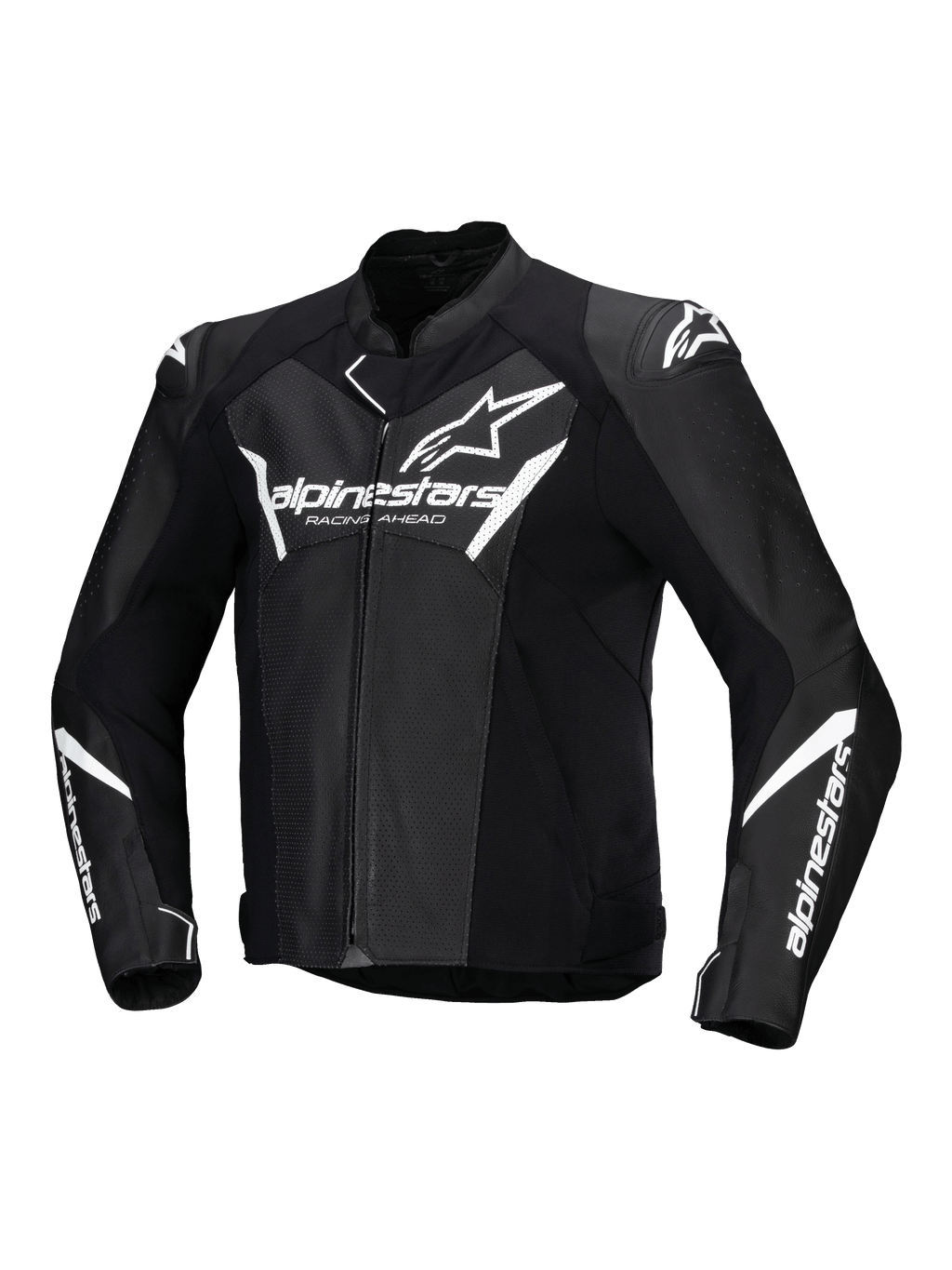 Alpinestars Faster V3 Airflow Leather Jacket, Men's Motorcycle Sport Riding Jacket, Black and White, CE Certified with perforated leather and shoulder protectors