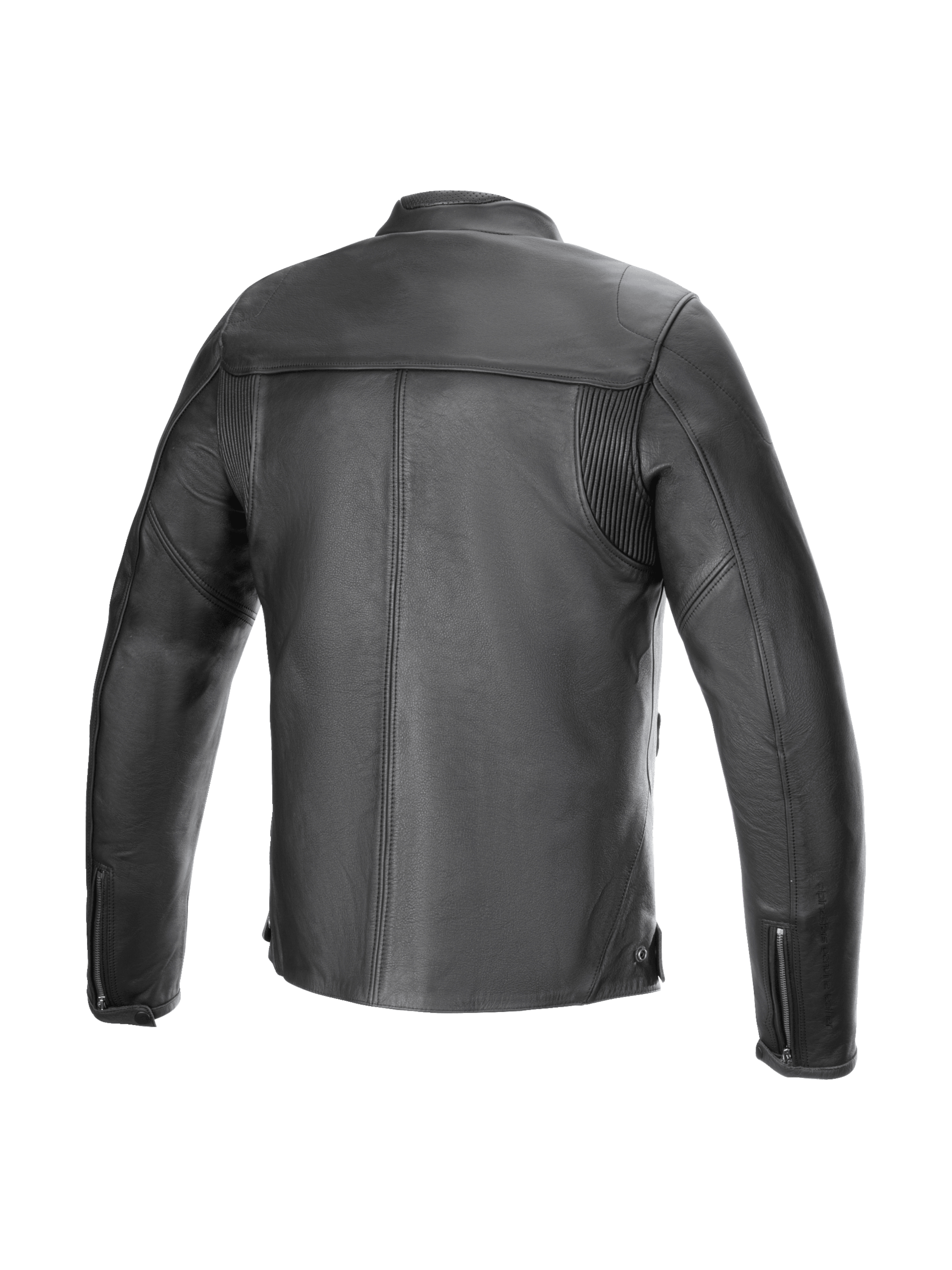Alpinestars Blacktrack Lederjacke, Urban Road Motorradjacke, Herren, Schwarz, Rindsleder mit Akkordeon-Einsätzen am Rücken.