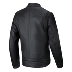 Alpinestars Dyno Lederjacke, Schwarz, Rückansicht, vom Heritage-Stil inspirierte Motorradjacke aus hochwertigem Rindsleder, mit Akkordeon-Stretch-Einsätzen an den Schultern und einer klaren vertikalen Mittelnaht.