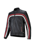 Alpinestars Dyno Lederjacke, schwarze Motorradjacke aus Rindsleder mit roten und ecrufarbenen Streifen, Tech-Air® Ready.