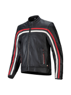 Alpinestars Dyno Lederjacke, schwarze Motorradjacke aus Rindsleder mit roten und ecrufarbenen Streifen, Tech-Air® Ready.