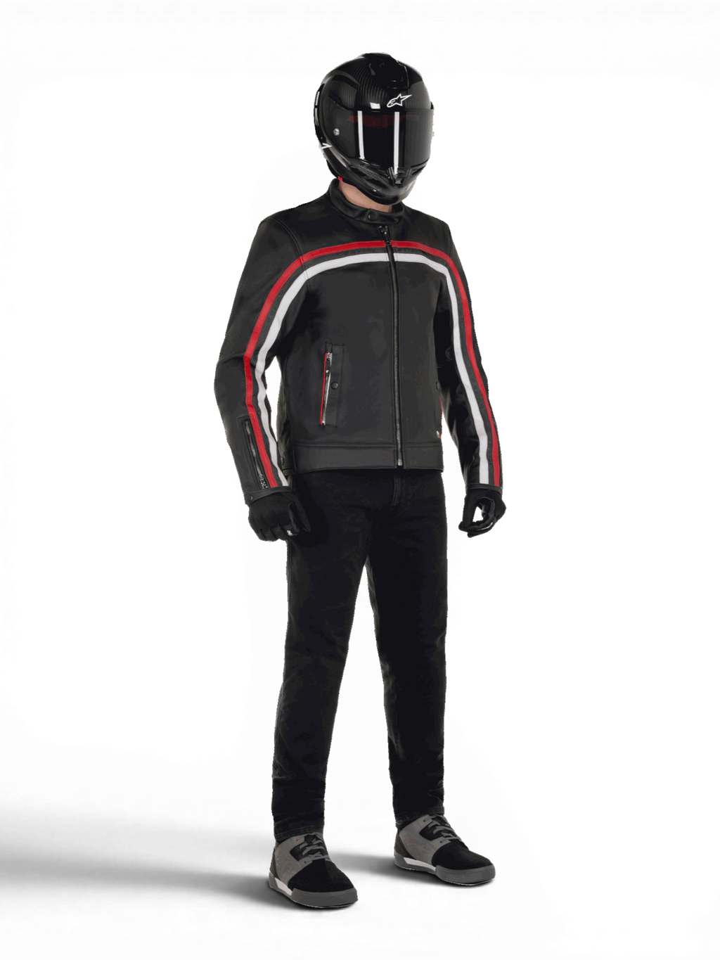Alpinestars Dyno Lederjacke, schwarzes und rubinrotes Rindsleder, Urban-Motorradjacke für Herren, Tech-Air® ready.