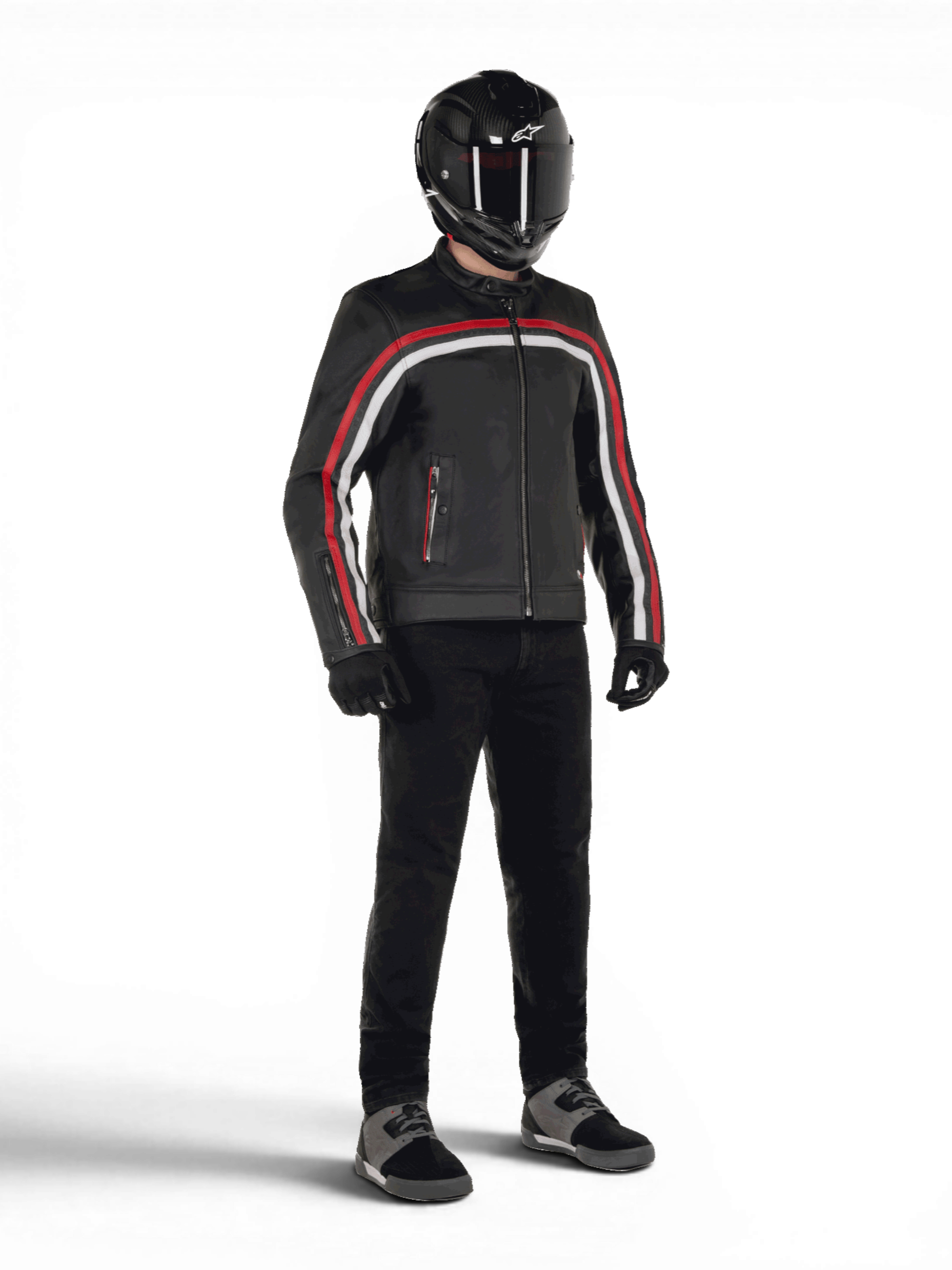 Alpinestars Dyno Lederjacke, schwarzes und rubinrotes Rindsleder, Urban-Motorradjacke für Herren, Tech-Air® ready.