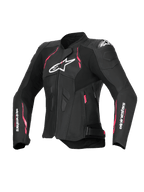 Alpinestars Stella Dusk Lederjacke, Damen-Motorradjacke in Schwarz mit pinken und weißen Akzenten, CE-zertifiziert Klasse AA mit externem DFS-Schulterschutz