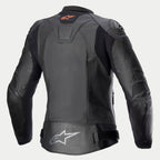 Alpinestars Stella GP Plus V4 Leather Jacket, Women's Motorcycle Leather Jacket, Black, CE Certified Category II Class AA, rear view showing stretch panels and protective armor details