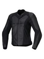 Alpinestars Stella Faster V3 Lederjacke, Damen Sport-Motorradjacke, Schwarz und Dunkelgrau, hochwertige Leder- und Textilkonstruktion mit HRSF-Stretcheinsätzen, CE-zertifizierter Schutz, hoher Kragen und durchgehender Frontreißverschluss, schlanke vom Rennsport abgeleitete Passform