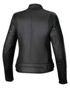 Alpinestars Stella Dyno Lederjacke, Damen-Motorradjacke, Rückansicht, Schwarz mit roten Akzenten, Rindsleder-Konstruktion