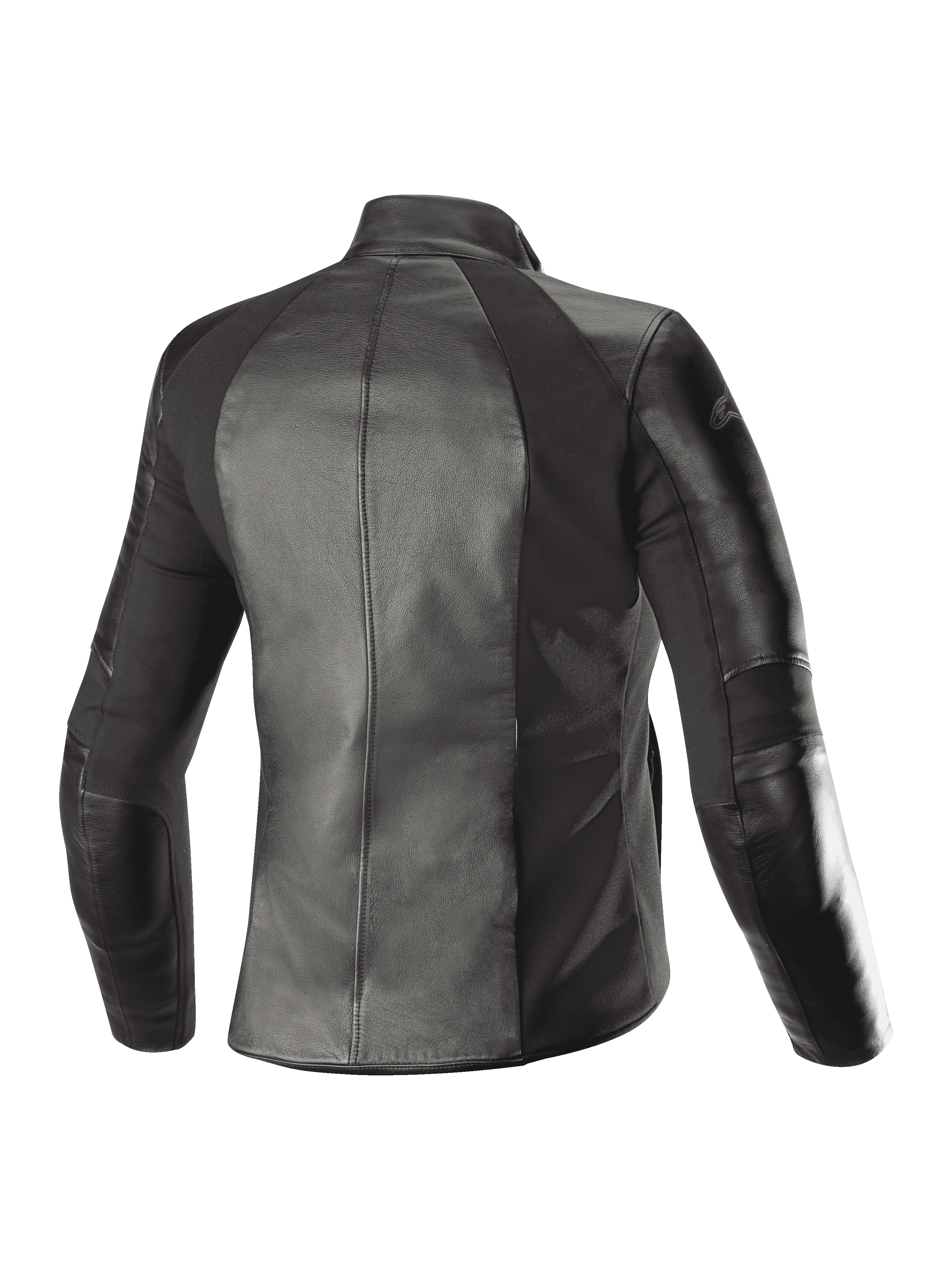 Alpinestars Damen Stella Vika V2 Lederjacke, Schwarz, Rückansicht, mit Vollnarbenleder-Konstruktion und Aramid-Stretcheinsätzen für eine maßgeschneiderte feminine Passform, urbane Motorradbekleidung.