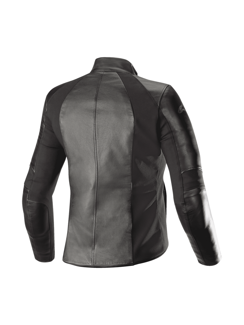 Alpinestars Stella Vika V2 Lederjacke, schwarze Damen-Motorradjacke für den Urban-Einsatz, Aramid-Stretcheinsätze, Rückansicht.