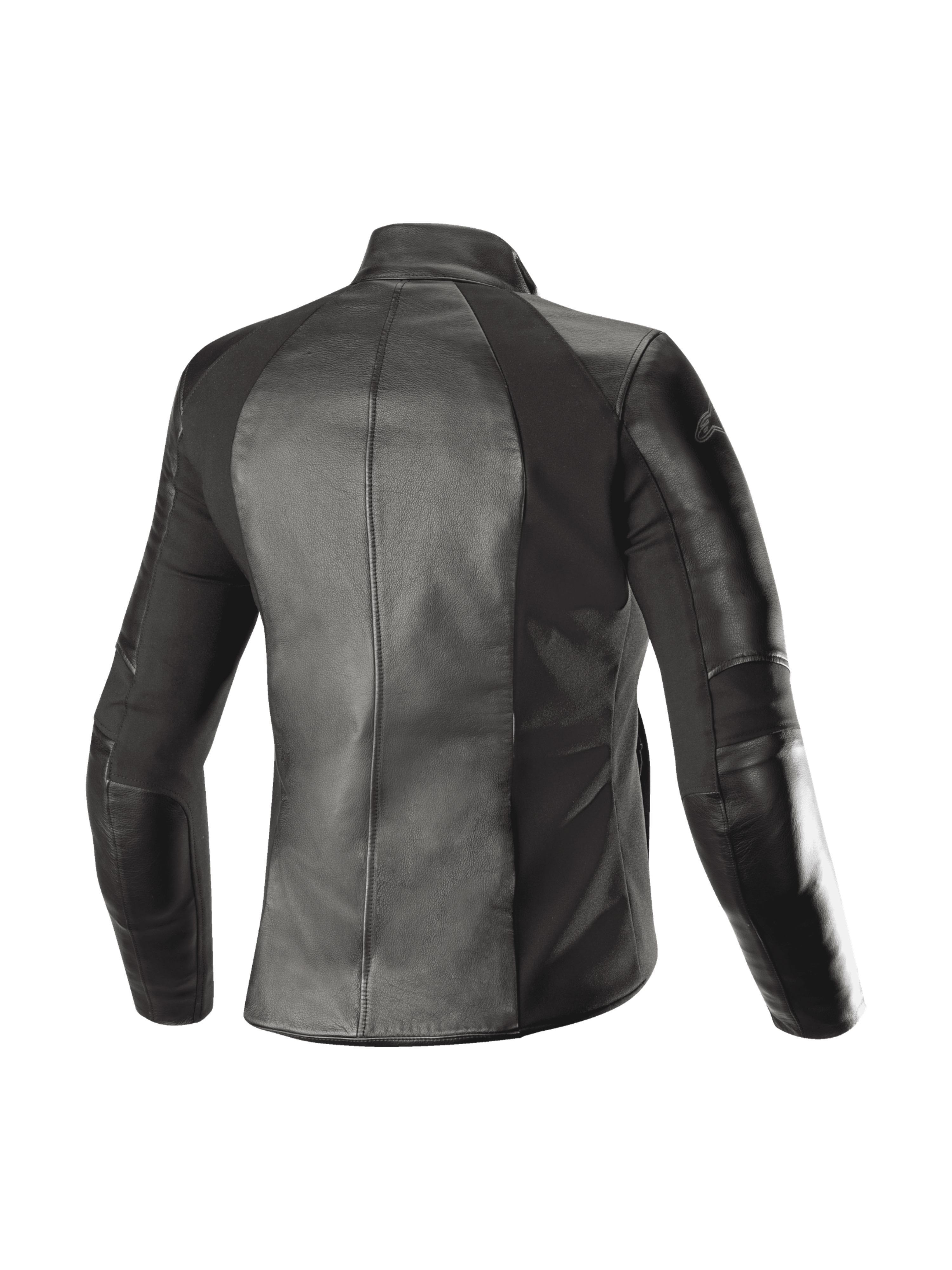 Alpinestars Stella Vika V2 Lederjacke, schwarze Damen-Motorradjacke für den Urban-Einsatz, Aramid-Stretcheinsätze, Rückansicht.