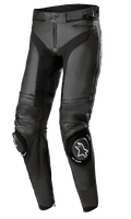 Alpinestars Missile V3 Lederhose – Lang, schwarze Motorrad-Rennhose, mit Akkordeon-Leder-Stretcheinsätzen an den Knien, austauschbaren Knieschleifern mit weißen Logos, erstklassiger Lederkonstruktion und ergonomisch vorgeformter Passform für die Rennstrecke
