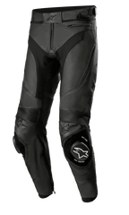 Alpinestars Missile V3 Airflow Lederhose, schwarze Motorrad-Rennhose, hochwertige perforierte Lederkonstruktion für maximale Belüftung, verstärkte Knieschleifer mit ONE GOAL ONE VISION Branding, Akkordeon-Stretcheinsätze für Flexibilität, Reißverschlusstaschen und Taillenverstellung, elegantes schwarzes Design für Sport- und Rennstreckenleistung