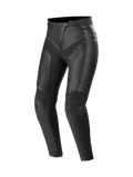 Alpinestars Stella Vika V2 Lederhose, urbane Damen-Motorradhose, Schwarz, Leder mit Aramid-Stretch-Einsätzen, CE-zertifiziert