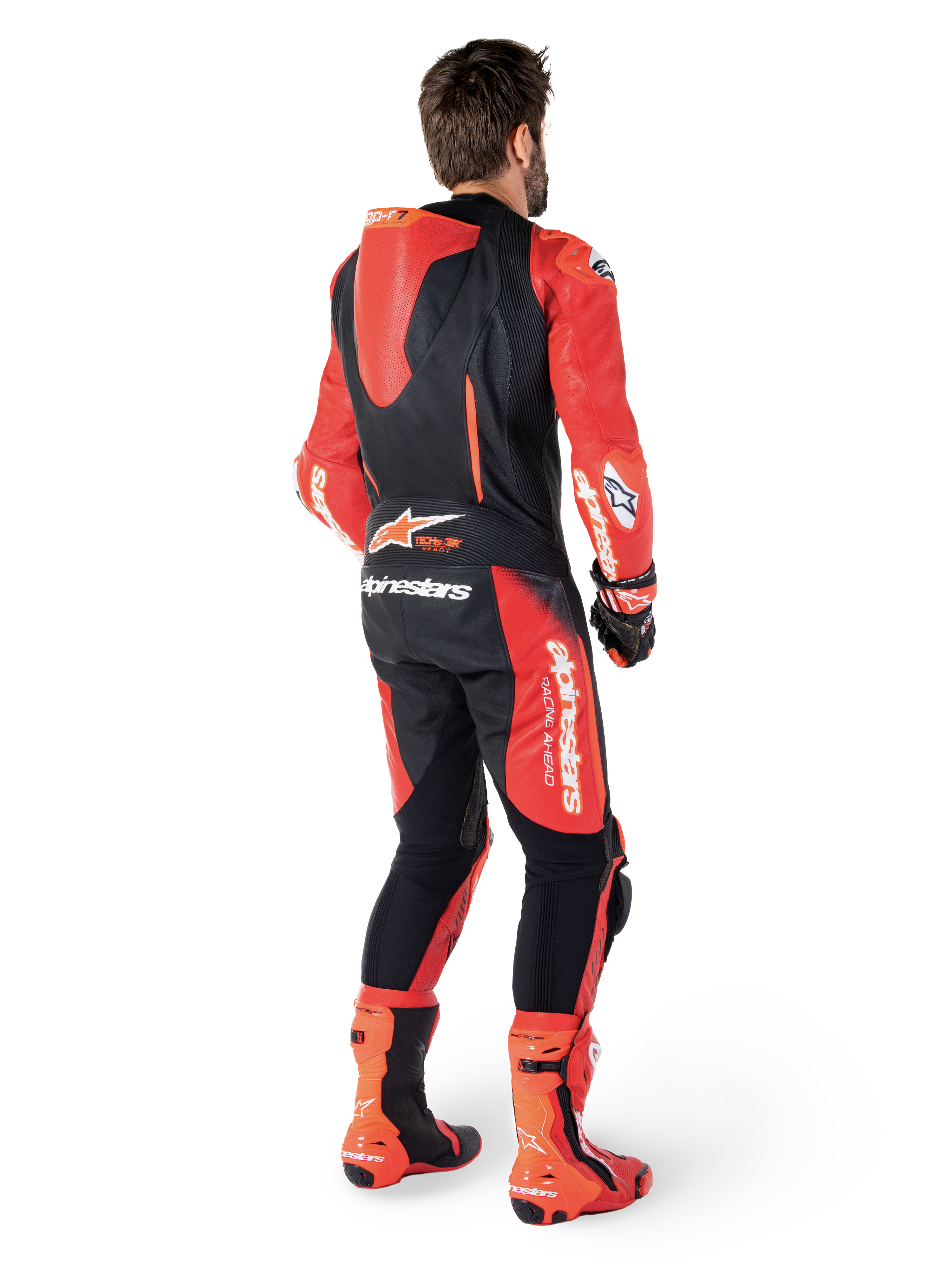 Alpinestars GP-R7 Lederkombi 1-Teiliger, Schwarz und Rot, Aero-Höcker, CE-zertifizierter Motorradrennanzug aus Leder