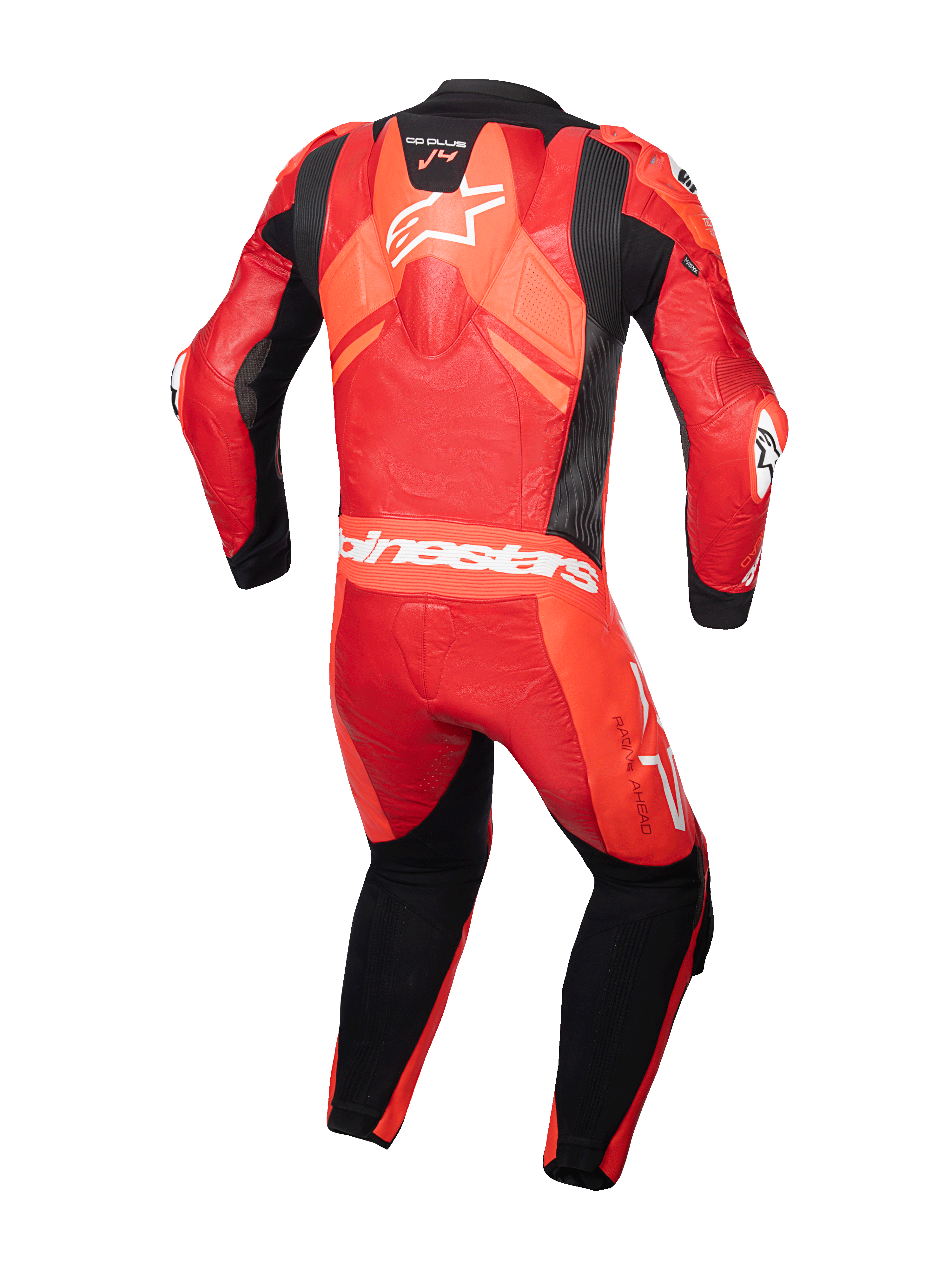 Alpinestars GP Plus V4 Sprint Lederkombi, 1-teiliger Rennanzug für Herren, Rot und Schwarz, Rückansicht mit Aero-Höcker.