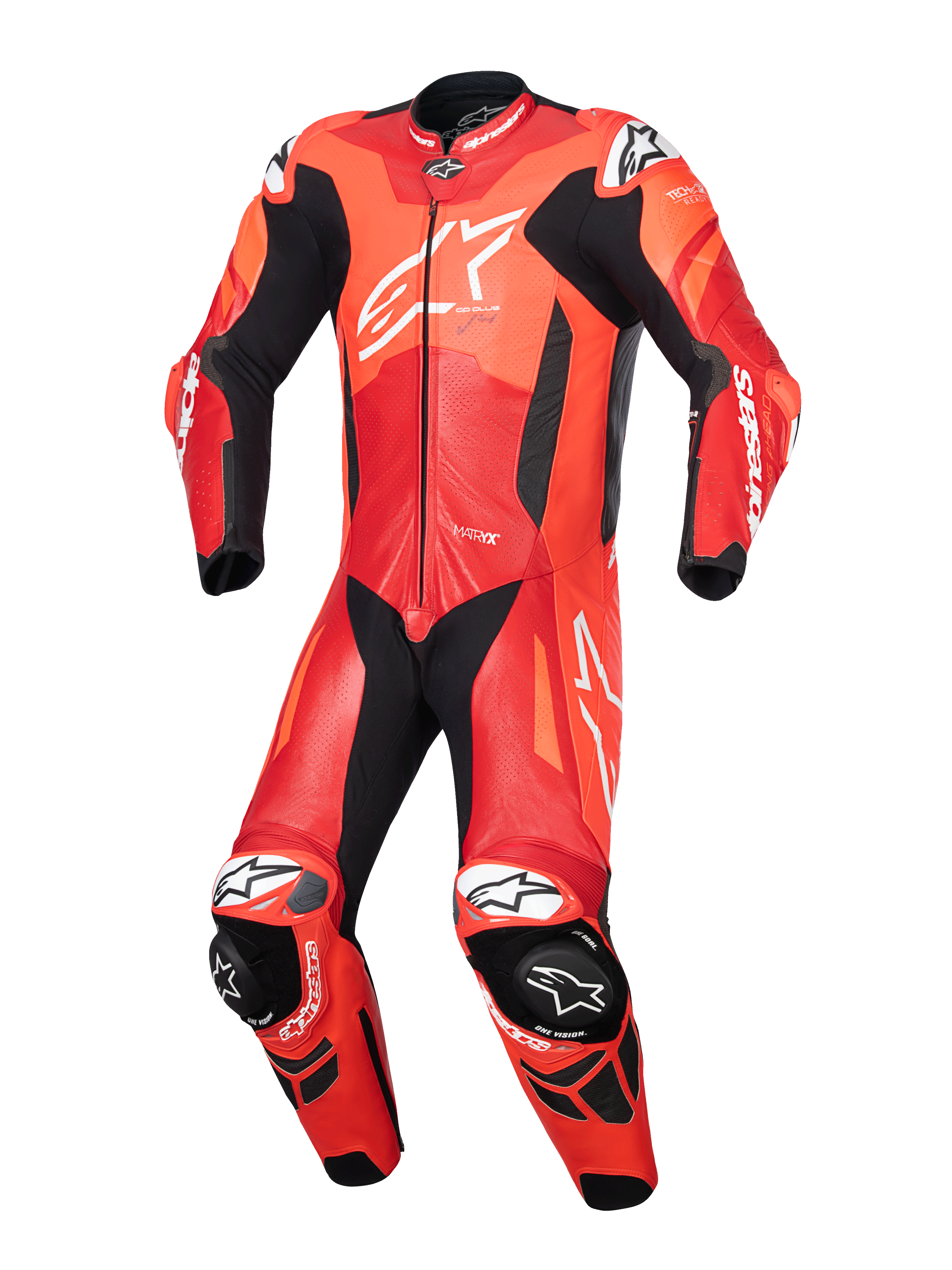 Alpinestars GP Plus V4 Sprint Lederkombi, 1-teiliger Motorrad-Rennanzug für Herren, Rot, Schwarz und Weiß, perforiertes Leder, Tech-Air® Ready.