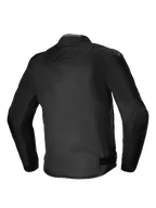 Alpinestars T-SP 1 V2 Wasserdichte Jacke, Textil-Motorradjacke, Schwarz, Rückansicht mit 3D-Sport-Silhouette, DFS Lite Schultergleitern und dezentem Ton-in-Ton-Branding auf dem Rücken, strapazierfähige Allwetter-Fahrausrüstung
