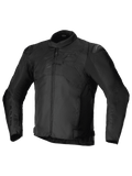 Alpinestars T-SP 1 V2 Waterproof Jacket, Schwarz, Sportliche Textil-Motorradjacke, flacher Kragen, lange vorgekrümmte Ärmel, Frontreißverschluss, DFS Lite Schulterschleifer, Ton-in-Ton Alpinestars-Logo auf der Brust