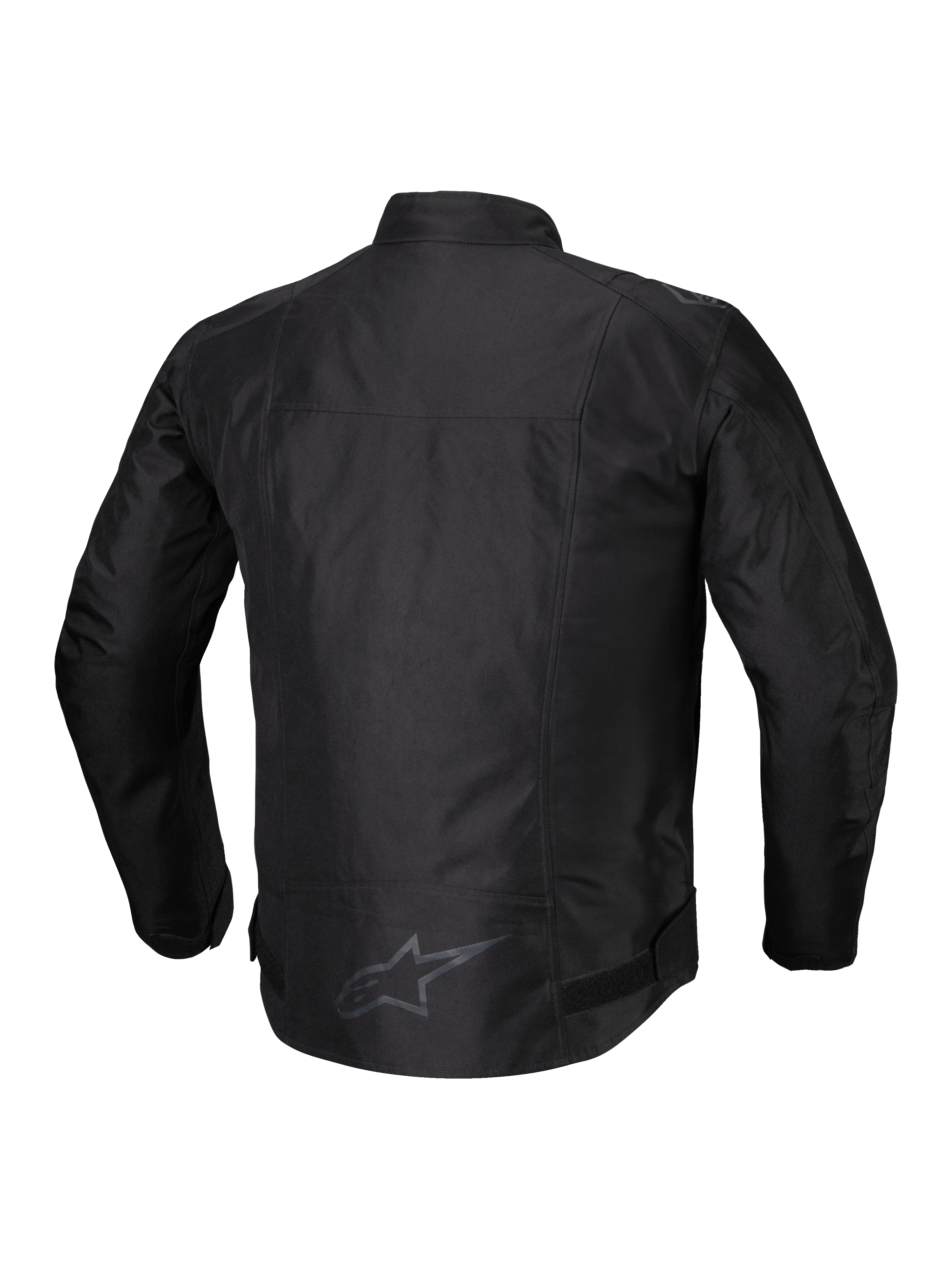 Alpinestars T-SPS V2 Waterproof Jacket, men's textile motorcycle jacket, Black, back view showing reflective detailing and extended lower back coverage